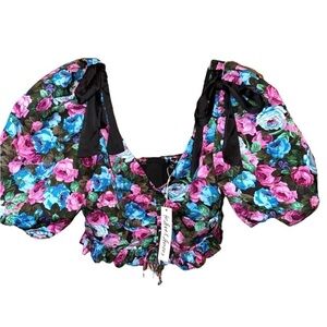 New ▶️ For Love And Lemons ◀️ Maggie Crop Top Midnight Rose Print
